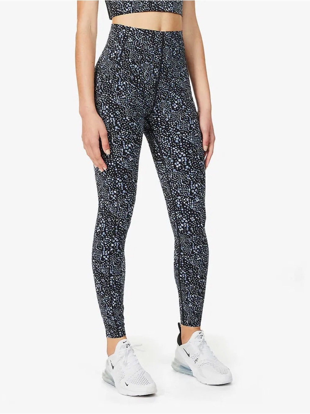 Sweaty Betty Black Leggings with Light Blue Dot Print